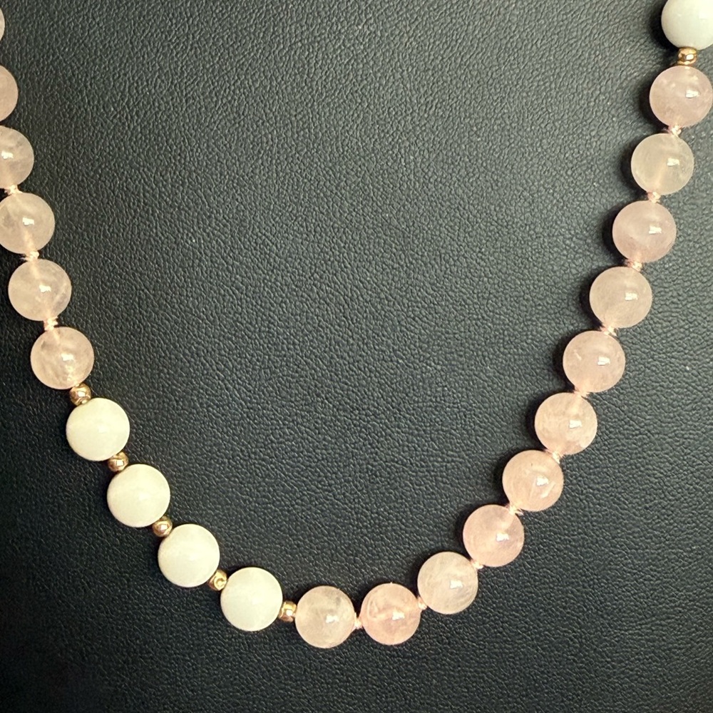 Rose Quartz and White Milk Glass Necklace - Picture 3 of 10